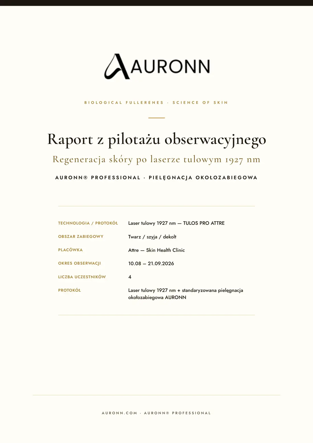 Regeneracja skóry po laserze tulowym 1927 nm + AURONN®
